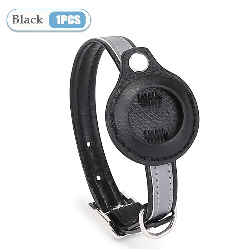 Leather Pet Collar with Apple AirTag Holder | Dog & Cat