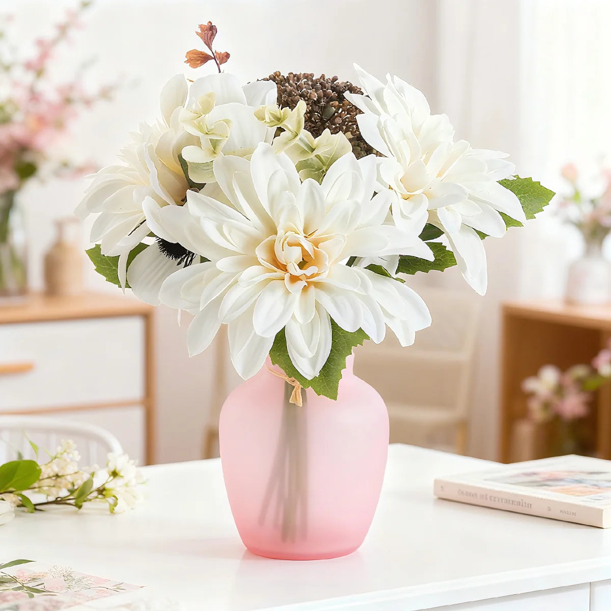 Artificial Silk Dahlia Camellia Bouquet | Wedding & Home Decor