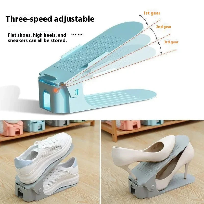 Hot 10Pcs Home Adjustable 4 Gears Shoe Stacker Slots Organizer Shoe Slots Space Saving Household Durable Double Deck Shoe Rack Peaceful Pleasures Health and Wellness