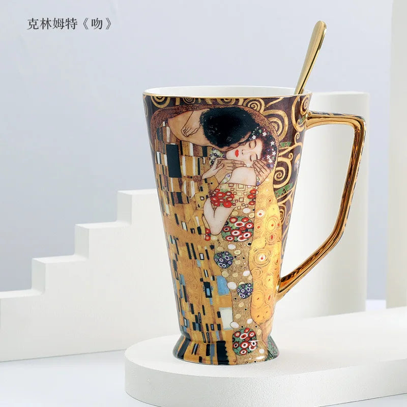 Gustav Klimt Bone China Coffee Mug with Spoon | 550ml Art Cup
