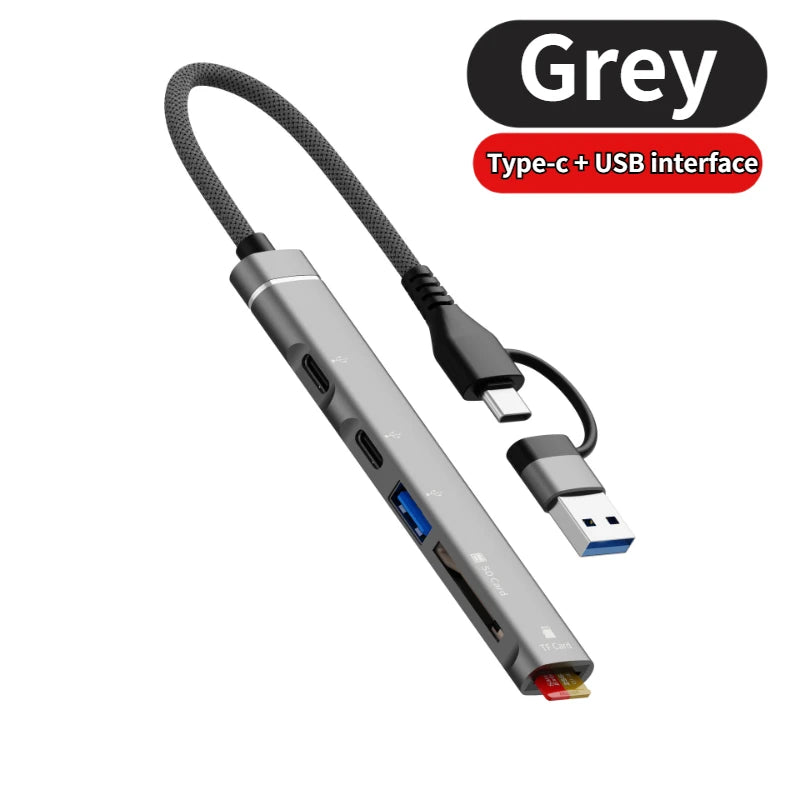 5-in-1 Multi Adapter USB +Type C HUB Docking Station with SD/TF Memory Card Reader 5Gbps Transmission Type C Hub For Laptop Peaceful Pleasures Health and Wellness 2-in-1 Gray