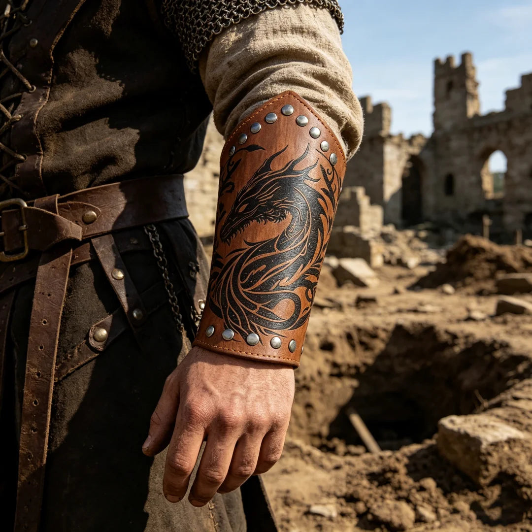 1PCMedieval Knight Cosplay Costumes Armband Leather Retro Punk Wide