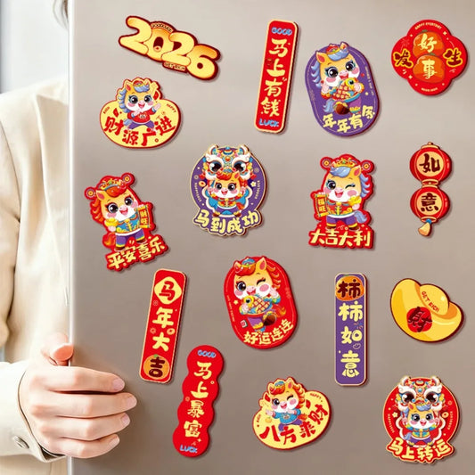 Chinese New Year Fridge Magnets | God of Wealth Cartoon Set Decorative Fridge Magnets Peaceful Pleasures Health and Wellness