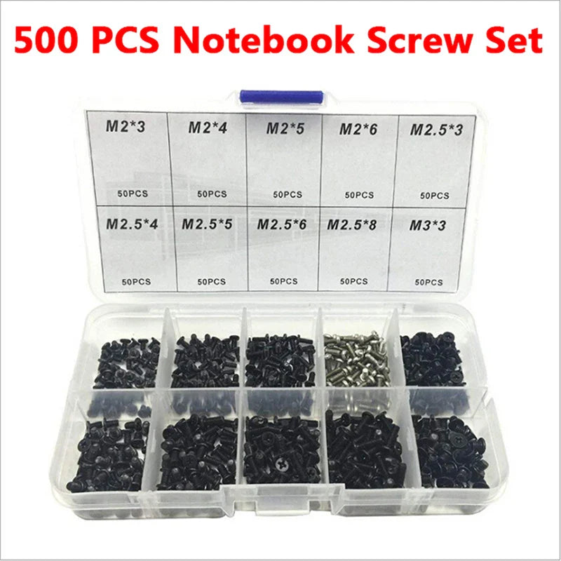 500-Piece Laptop Screw Set – M2, M2.5 & M3 Universal Kit