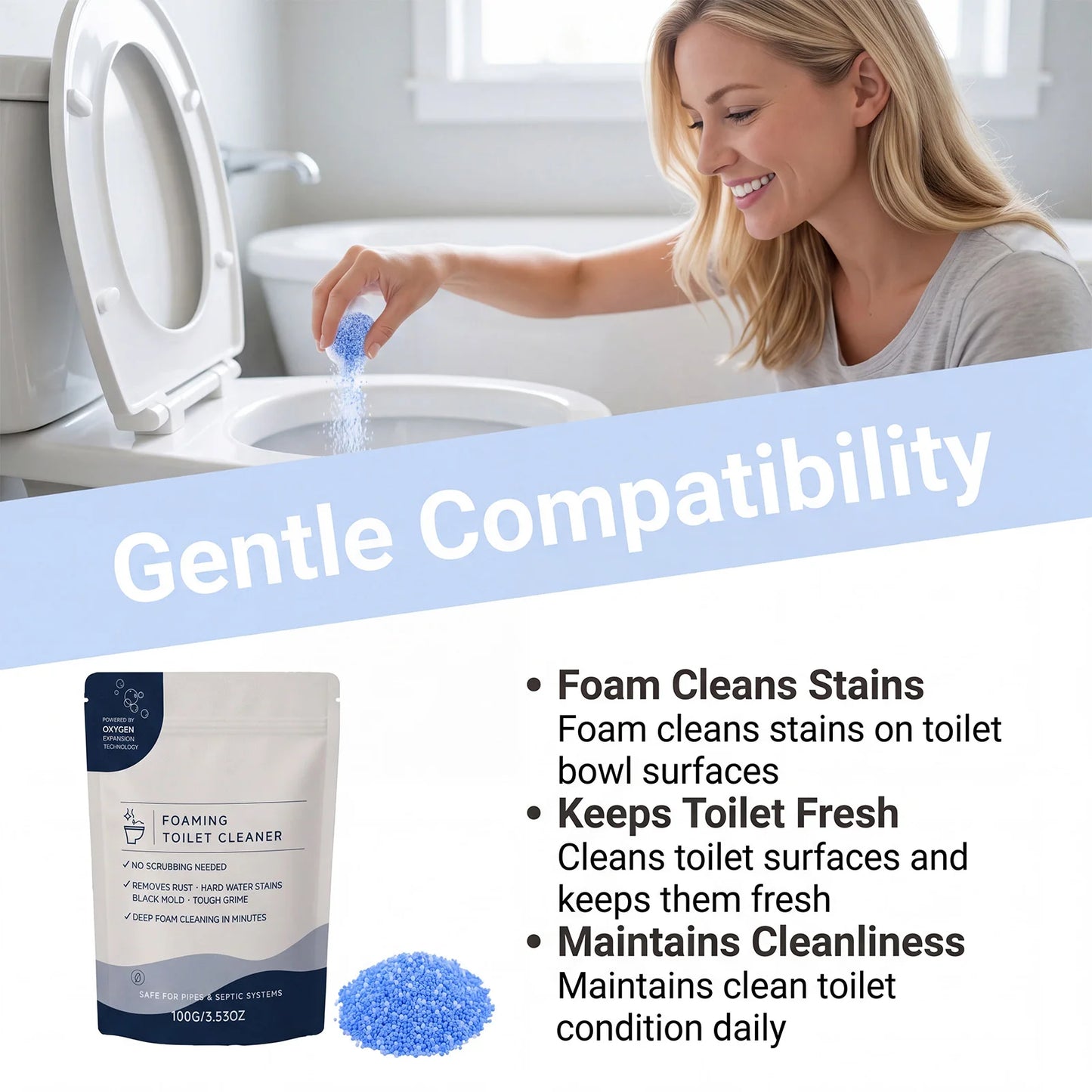 Foam Toilet Cleaner Powder – Removes Stains, Limescale & Odors