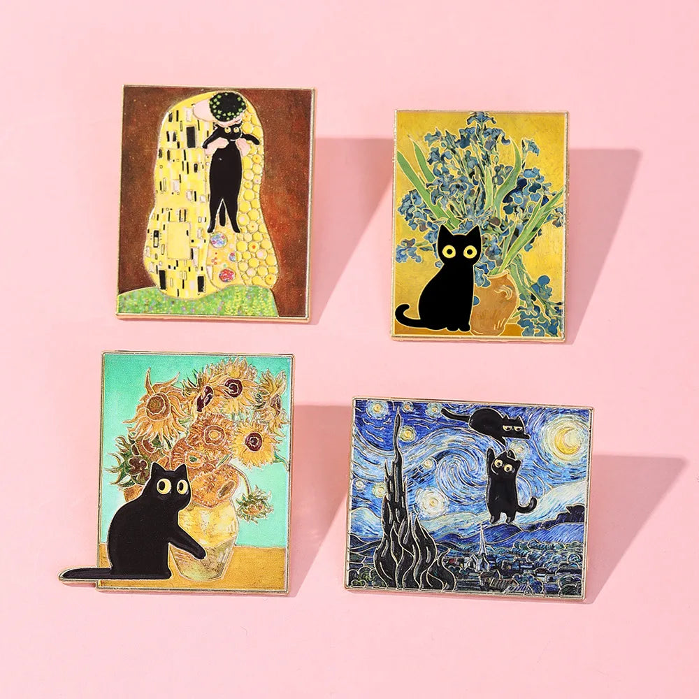 Van Gogh Oil Painting Black Cat Series Badge World Famous Zinc Alloy