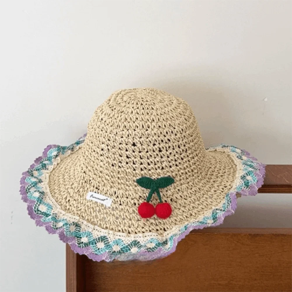Wide Brim Straw Sun Hat – Floral Tie & Hollow Weave Women's