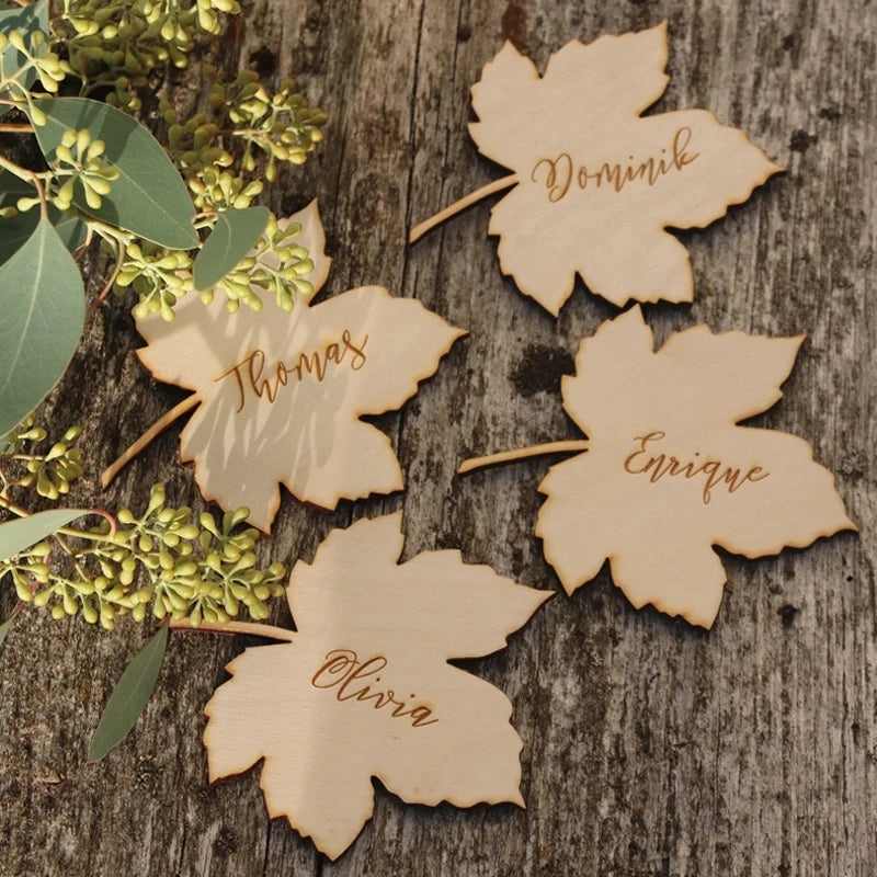 Personalized Maple Leaf Place Cards – Wooden Autumn Wedding Tags Wooden Place Cards Peaceful Pleasures Health and Wellness