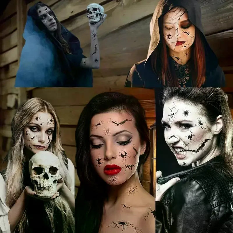 10 Sheet Halloween Crack Mark Face Sticker Spider Web Temporary Tattoos Black Horror Body Makeup Funny Waterproof Tattoo Sticker Peaceful Pleasures Health and Wellness