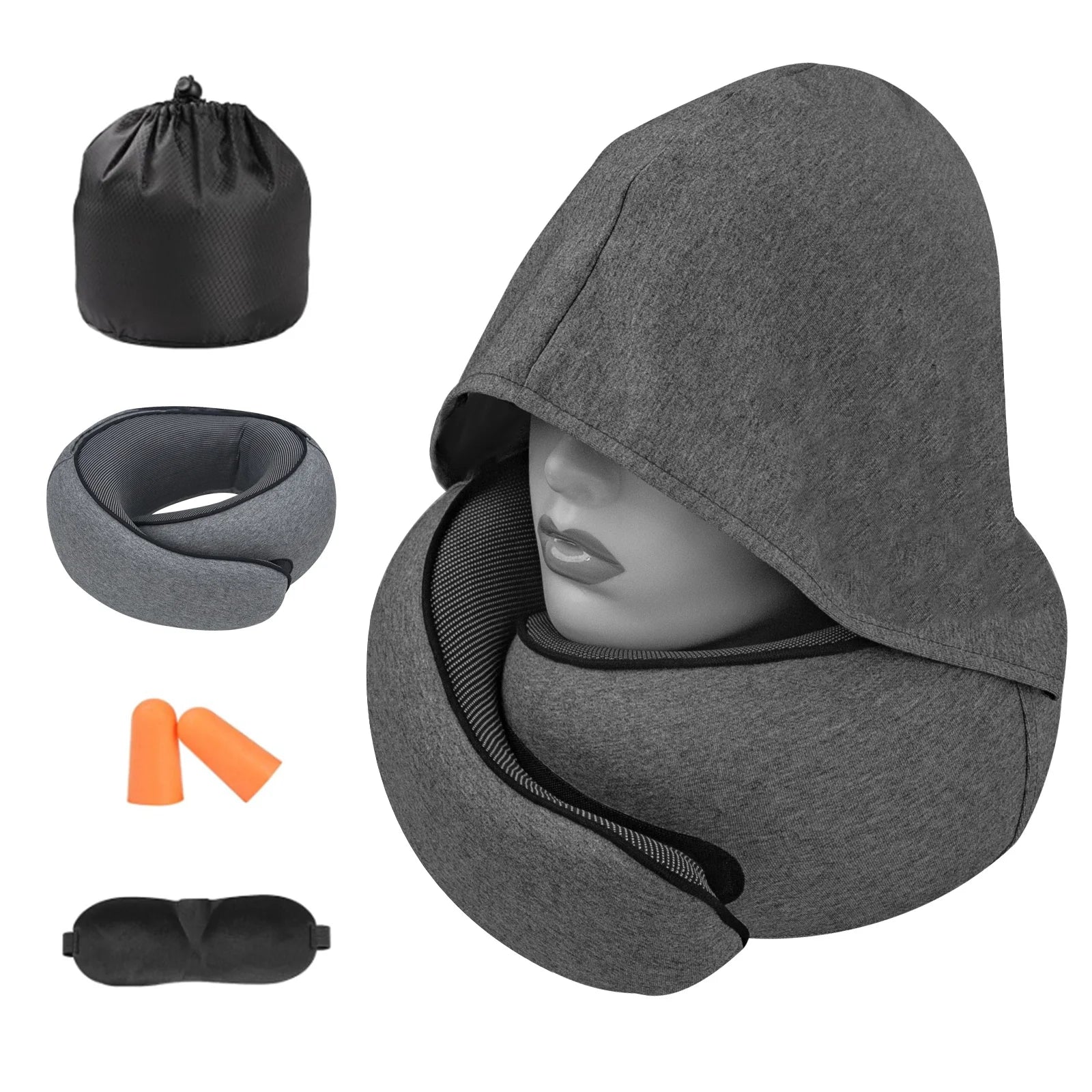 1pc Home Office U-Shape Hooded Neck Pillow for Travel Car Airplane Nap Outdoor, Comfortable Support Pillow with Detachable Cover Peaceful Pleasures Health and Wellness