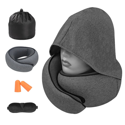 1pc Home Office U-Shape Hooded Neck Pillow for Travel Car Airplane Nap Outdoor, Comfortable Support Pillow with Detachable Cover Peaceful Pleasures Health and Wellness