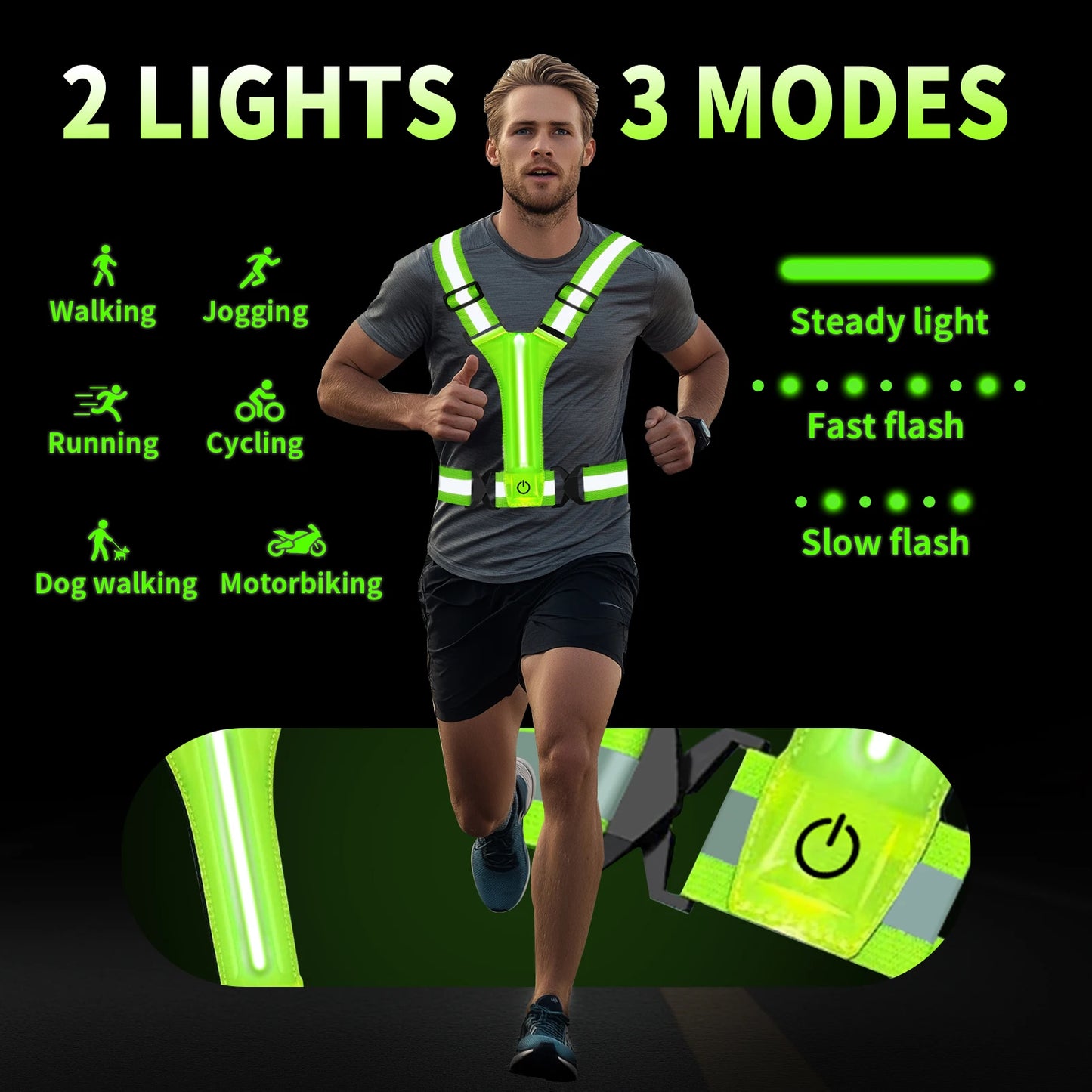 LED Reflective Vest Running Gear USB Rechargeable LED Light Up Vest High Visibility Running Lights for Jogging Running Walking Peaceful Pleasures Health and Wellness