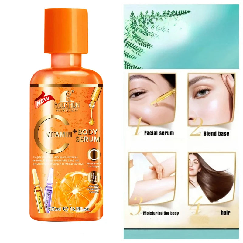 500ml ROUSHUN Vitamin C Body Serum Skin Care Essence Moisturizing and Nourishing Large Capacity for Full Body Use Peaceful Pleasures Health and Wellness