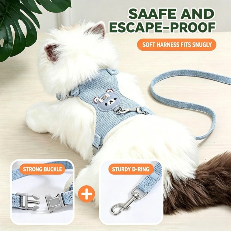 Cat Dog Harness with Lead Leash Adjustable Vest Mesh Breathable Adjustable Chest Harness Outdoor Walking Cat Pet Supplies Peaceful Pleasures Health and Wellness