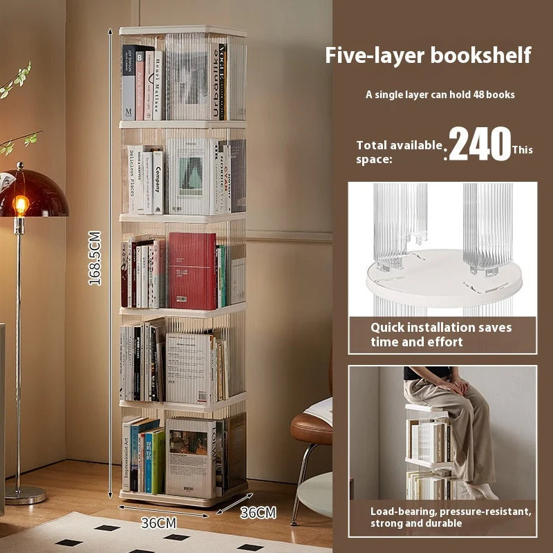 360° Rotating Bookshelf for Kids - Spacious Floor Standing Bookcase with Multi-Layer Storage for Living Room & Nursery Peaceful Pleasures Health and Wellness Square Rotate 5Layer