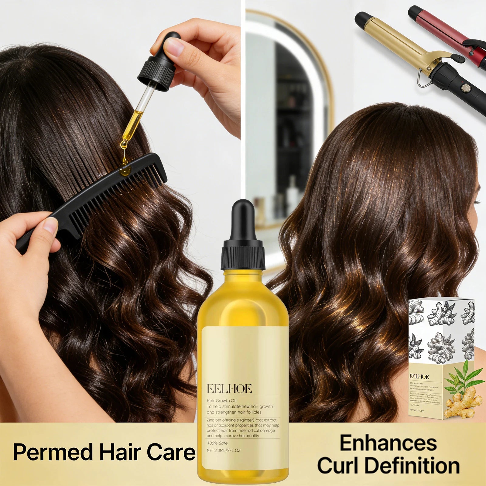 Eelhoe Ginger Hair Oil – Dandruff Relief & Hair Growth 60ml Hair Growth Oil Peaceful Pleasures Health and Wellness