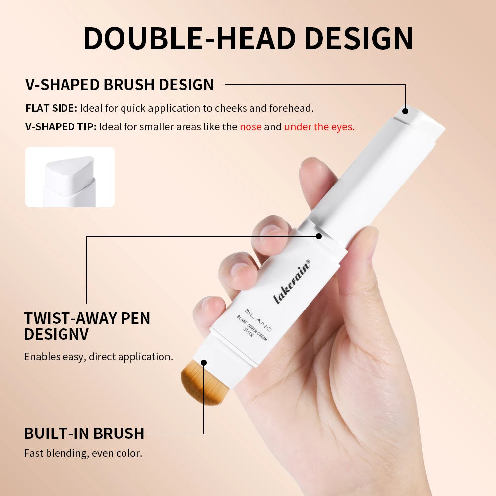 Lakerain Color Changing Foundation Stick Full Coverage Matte Finish Dual-Ended Brush & Stick Waterproof Smooth Foundation Makeup Peaceful Pleasures Health and Wellness