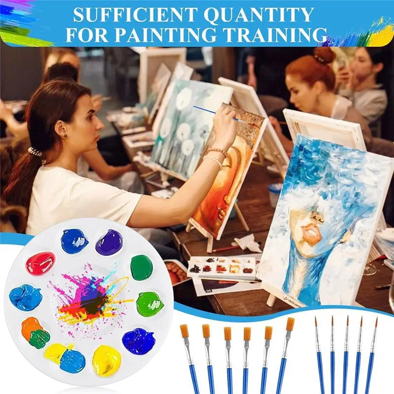 A36T-150Pcs Paint Brushes Palettes Set, Including 100Pcs Nylon Painting Brush And 50Pcs Round Plastic Paint Tray Palette Peaceful Pleasures Health and Wellness
