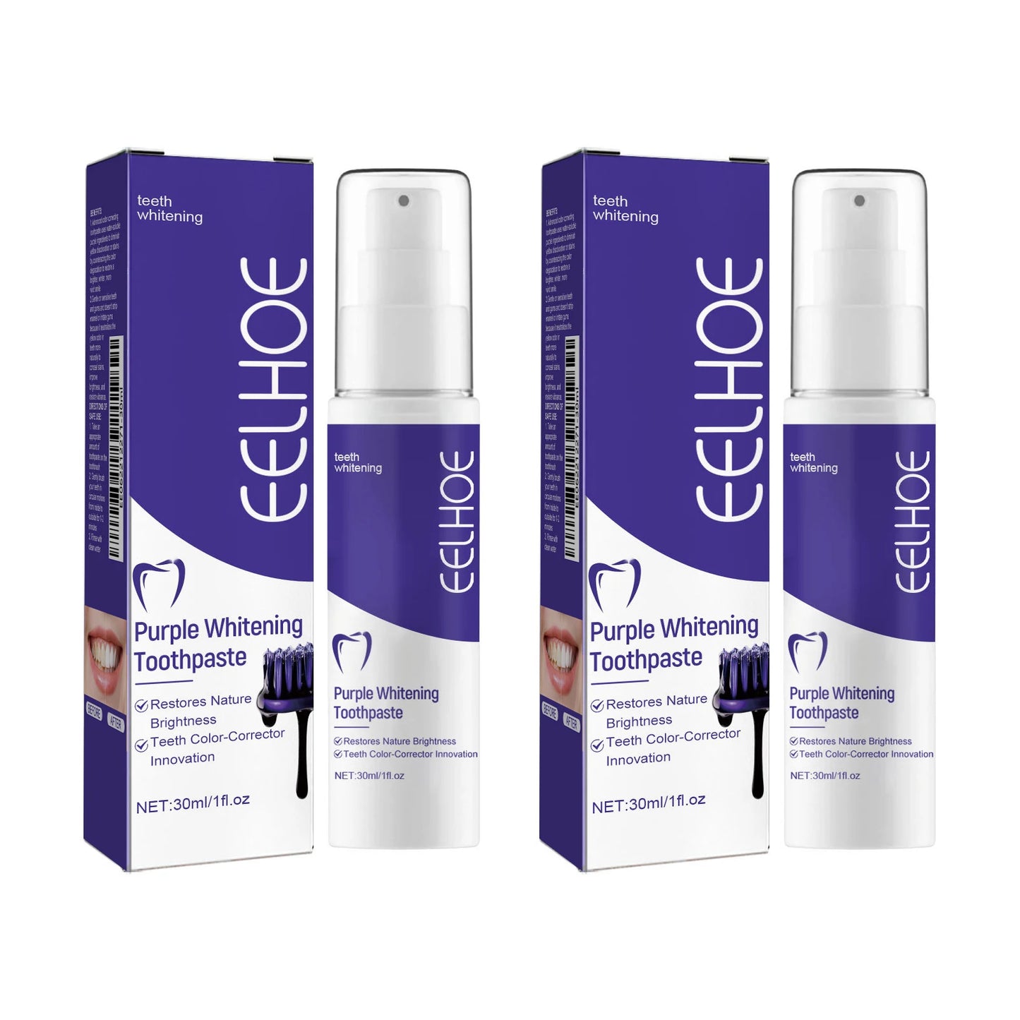 Eelhoe Purple Whitening Toothpaste | Remove Plaque & Stains 30ml Whitening Toothpaste Peaceful Pleasures Health and Wellness 2 x 30ml Boxed