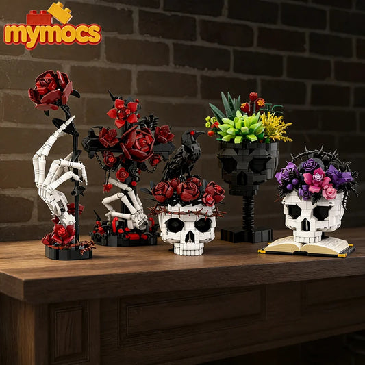 Gothic Skull Rose Bouquet MOC Building Blocks Set | Ages 14+ MOC Building Set Peaceful Pleasures Health and Wellness