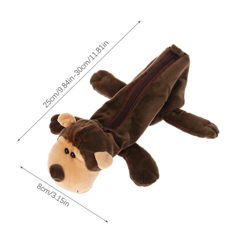 Cute Animal Plush Pencil Case – Lion Tiger Bear Pen Pouch