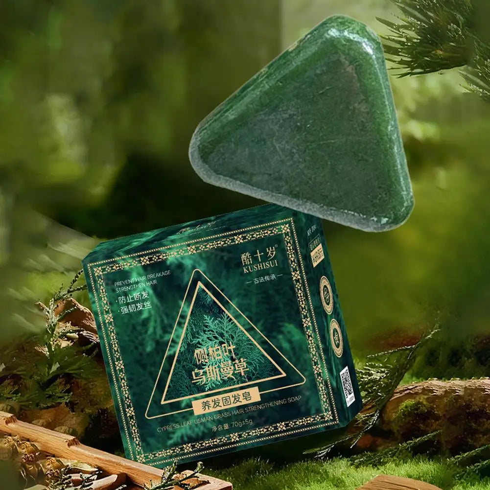2/4PCS Platycladus Leaves Usman Handmade Shampoo Soap Polygonum Multiflorum Herbal Extract Triangle Hair Strengthening Cleansing Peaceful Pleasures Health and Wellness