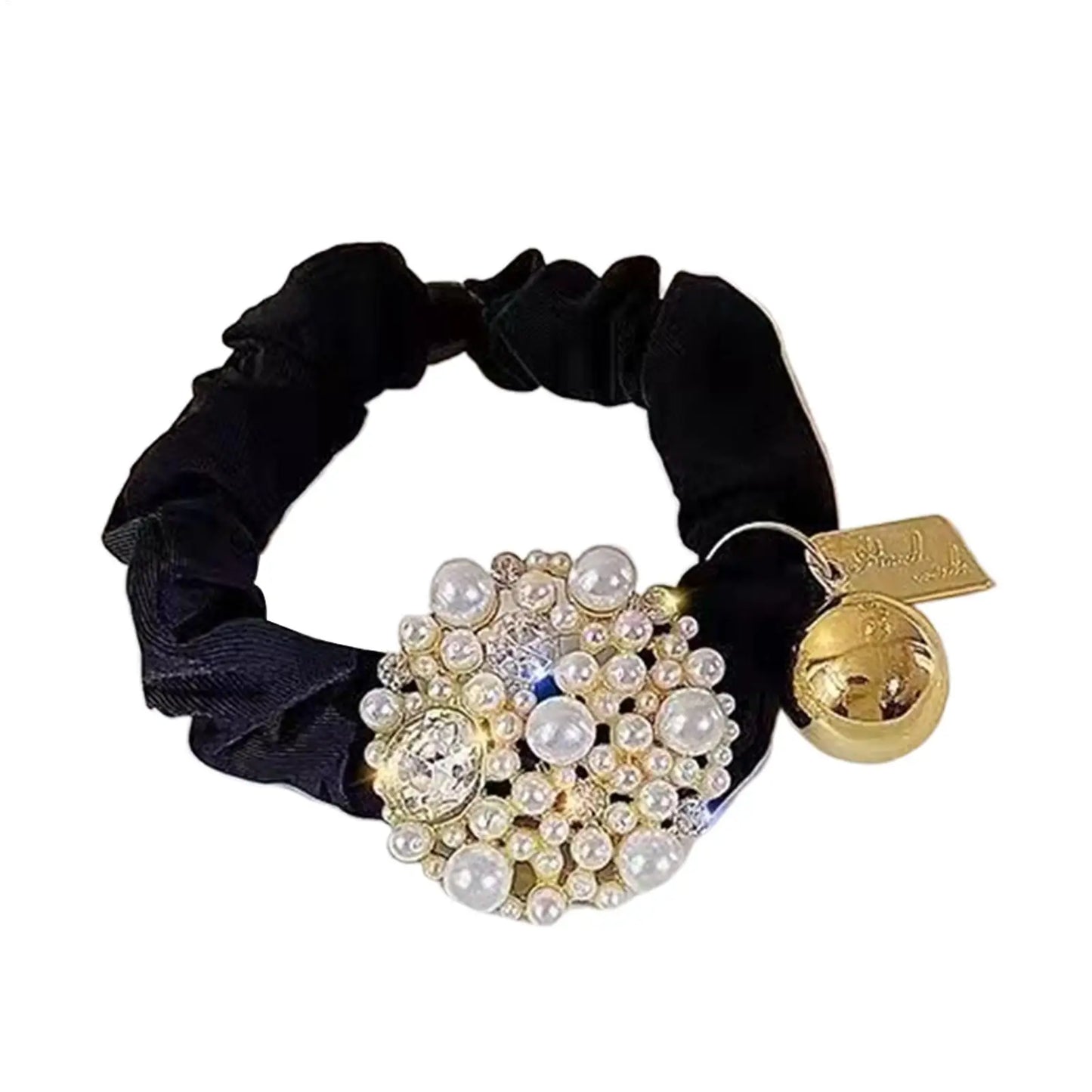 Pearl Rhinestone Hair Scrunchie – Luxury Floral Elastic Hair Tie