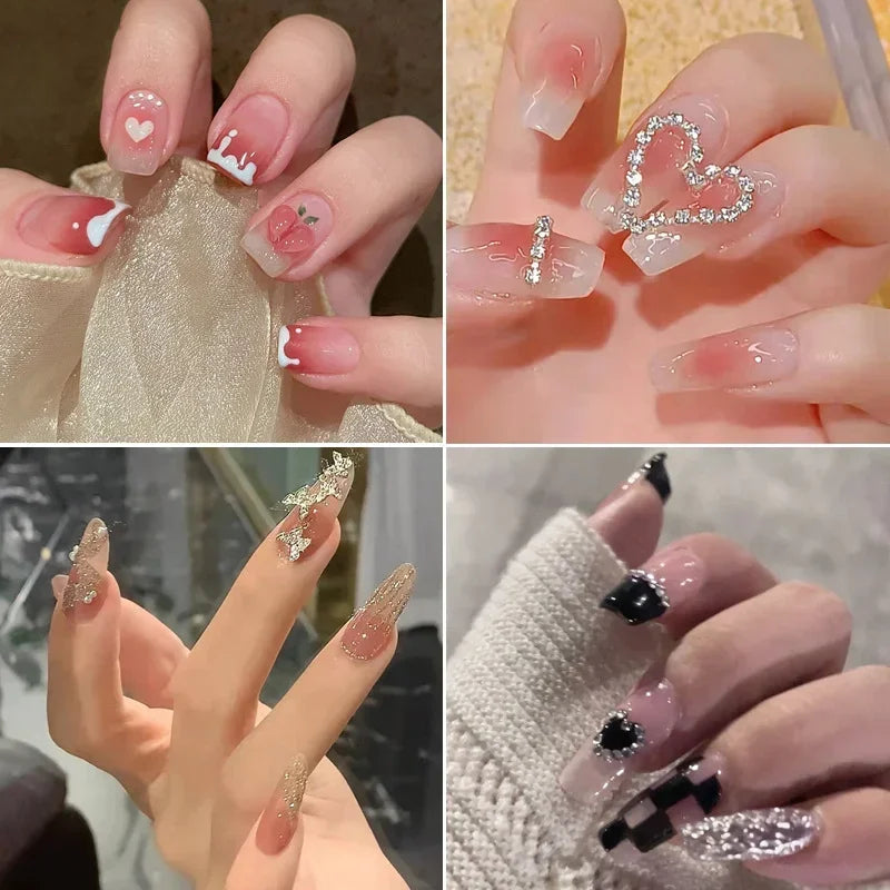 Pink Fake Nails Press on Nail Designs Art Long Tips False Forms with Glue Stick Stickers Reusable Set Acrylic Artificial Peaceful Pleasures Health and Wellness