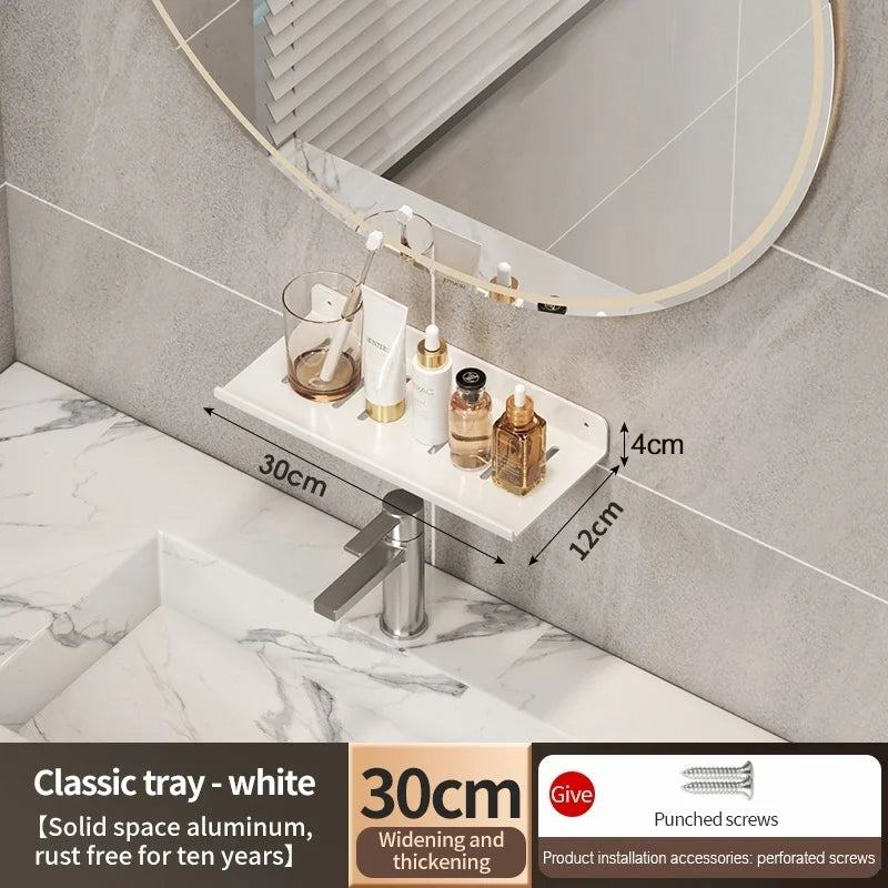 Space Aluminium Bathroom Faucet Storage Tray & Washbasin Rack