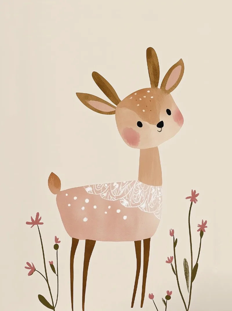 Nordic Pink Fox & Unicorn Canvas Wall Art | Cute Cartoon Print