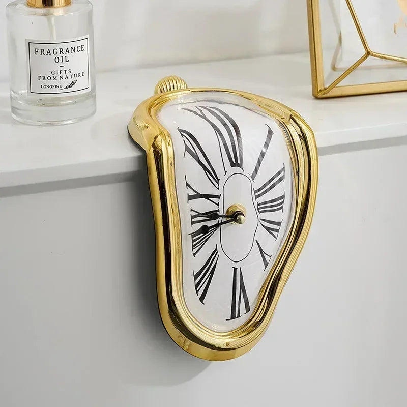2024 New Novel Surreal Melting Distorted Wall Clocks Surrealist Salvador Dali Style Wall Watch Decoration Gift Home Garden Peaceful Pleasures Health and Wellness Gold1