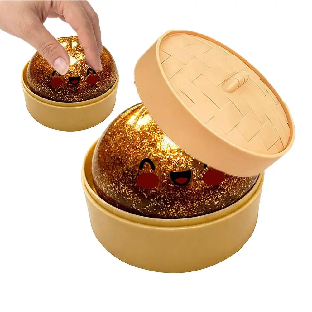 Colorful Dumpling Squeezable Toy Stress Relief Toy Squeezy Dough Ball with Steamer Stress Glitter Dumpling Squeeze Toy Peaceful Pleasures Health and Wellness B