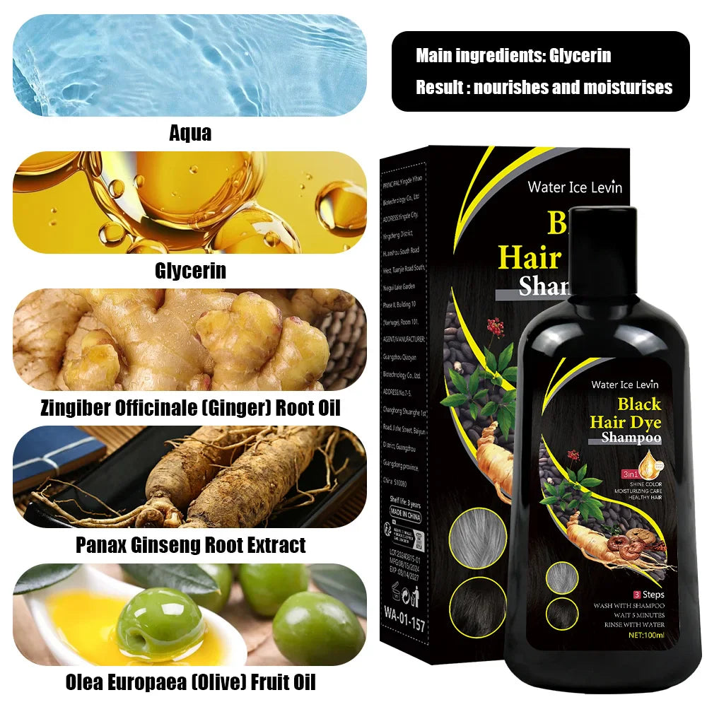 Black Hair Dye Shampoo 3-in-1 | Herbal Gray Coverage 100ml