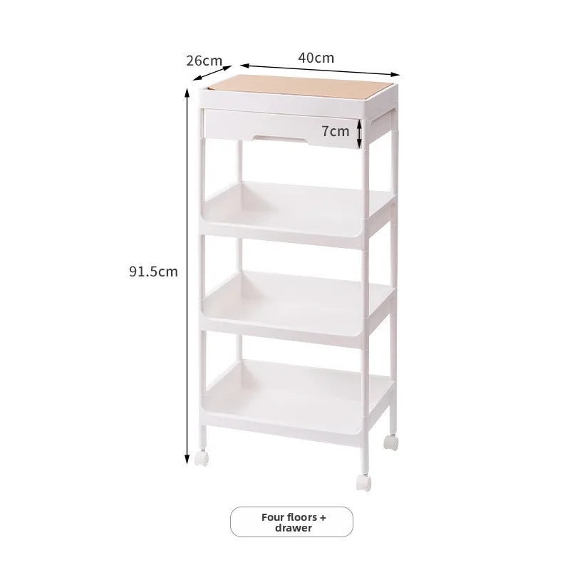 Versatile Kitchen Multi-Layer Storage Rack Wooden Top for Bathroom/Bedroom Gaps Ideal for Snacks Essentials Space-Saving Design Peaceful Pleasures Health and Wellness