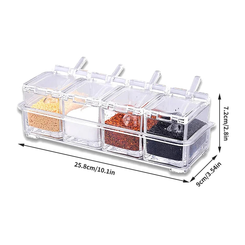 4 Pieces Kitchen Clear Seasoning Box Storage Container Condiment Jars Acrylic Seasoning Box with Cover and Spoon Peaceful Pleasures Health and Wellness