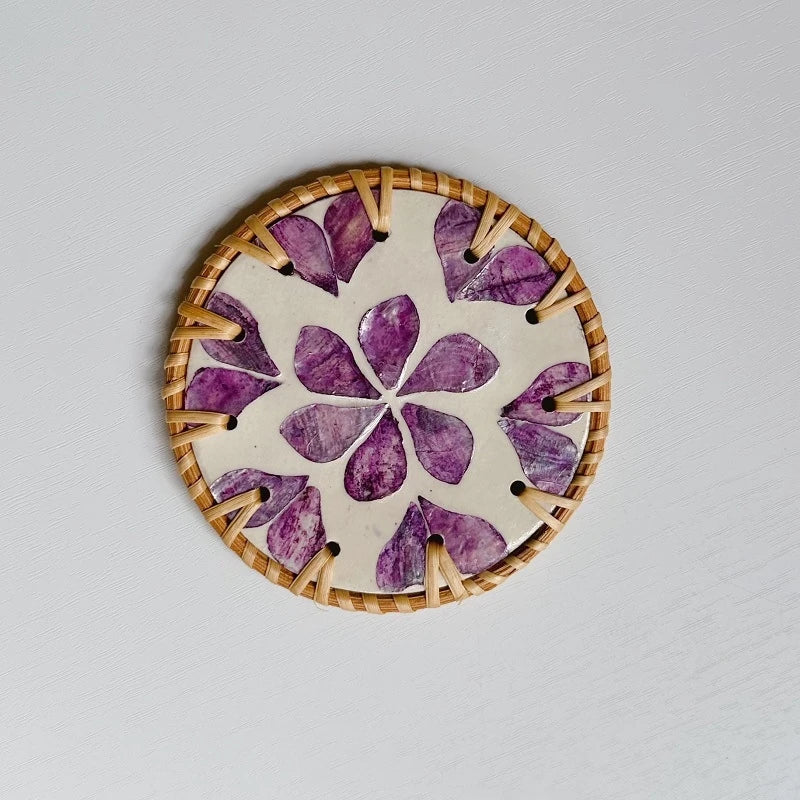 Handmade Rattan Coaster | Colorful Woven Table Mat 10cm