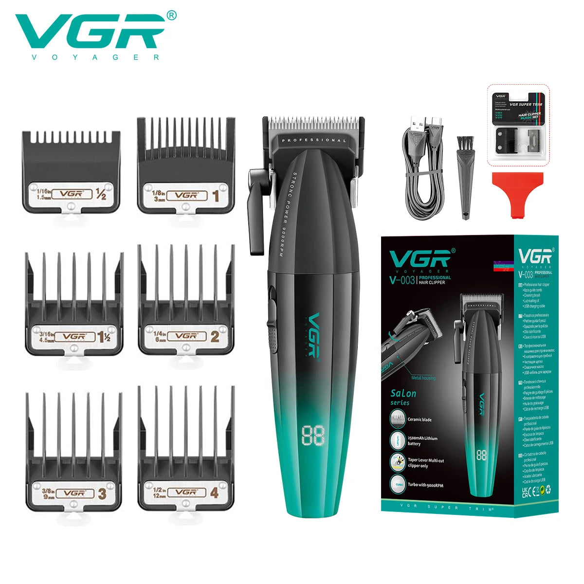 VGR Hair Clipper Professional Hair Trimmer Electric Clippers Cordless Hair Cutting Machine 9000RPM Trimmer Clipper for Men V-003 Peaceful Pleasures Health and Wellness USB 3