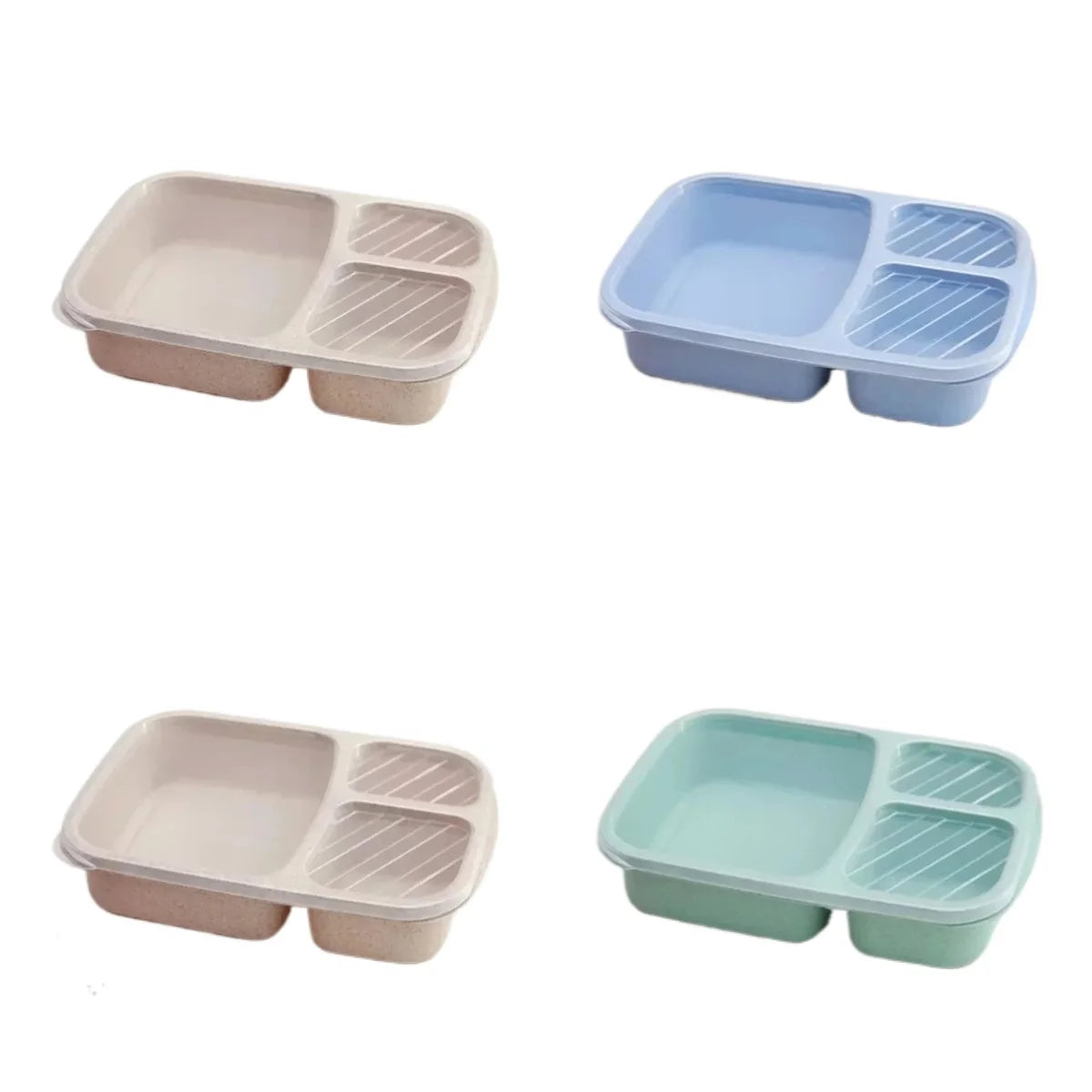 1/2pcs Bento Lunch Box Set 3 Compartment Food Storage Containers Wheat Straw Meal Prep Lunch Box Plastic Food Storage Containers Peaceful Pleasures Health and Wellness 2beige 1blue 1green