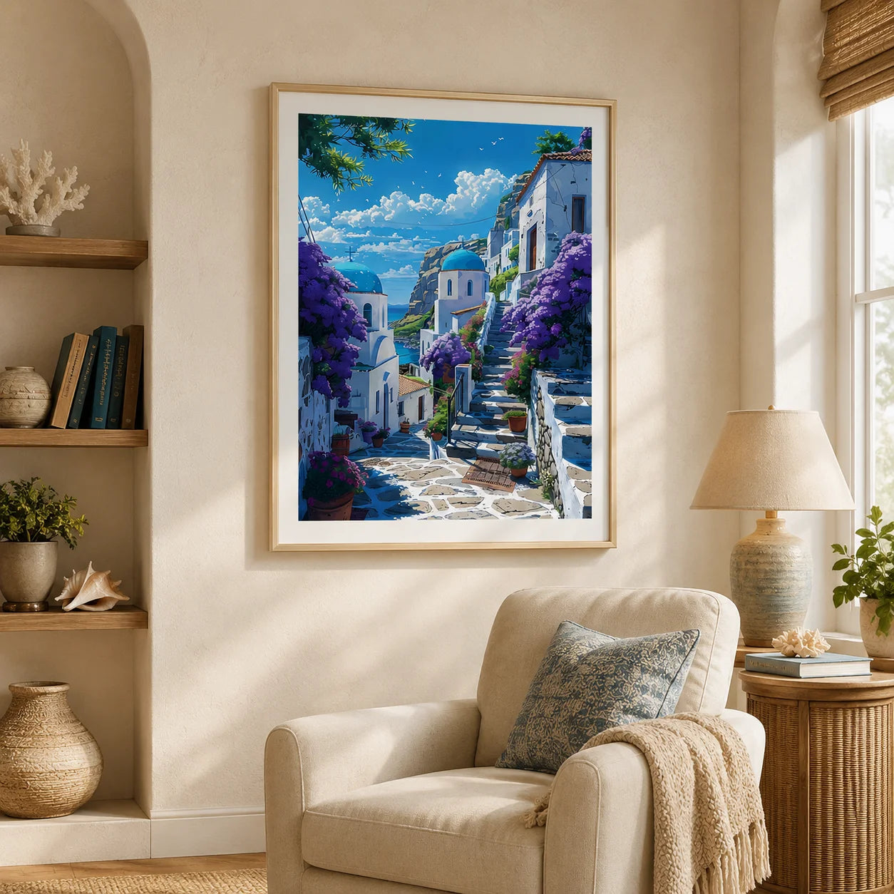 Santorini Greece Canvas Wall Art | Nordic Landscape Print Canvas Wall Art Peaceful Pleasures Health and Wellness