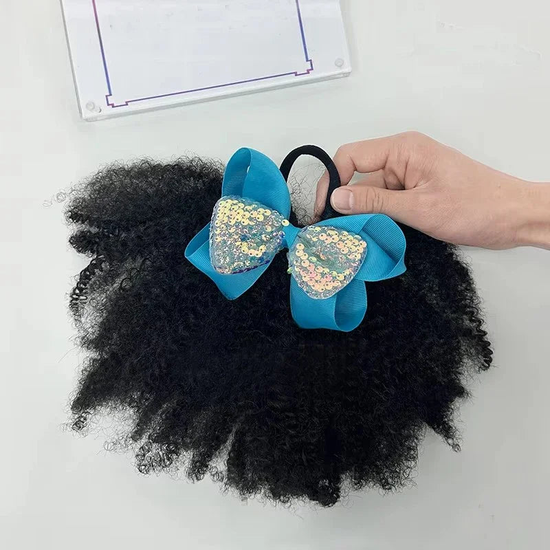 2pcs/ Luxury Kids Hair Buns Kids Afro Puff Soft Like Natural Human Hair Hand Feel Marley Kinky Bulk for Hair Girl with Elastic Peaceful Pleasures Health and Wellness Ocean blue