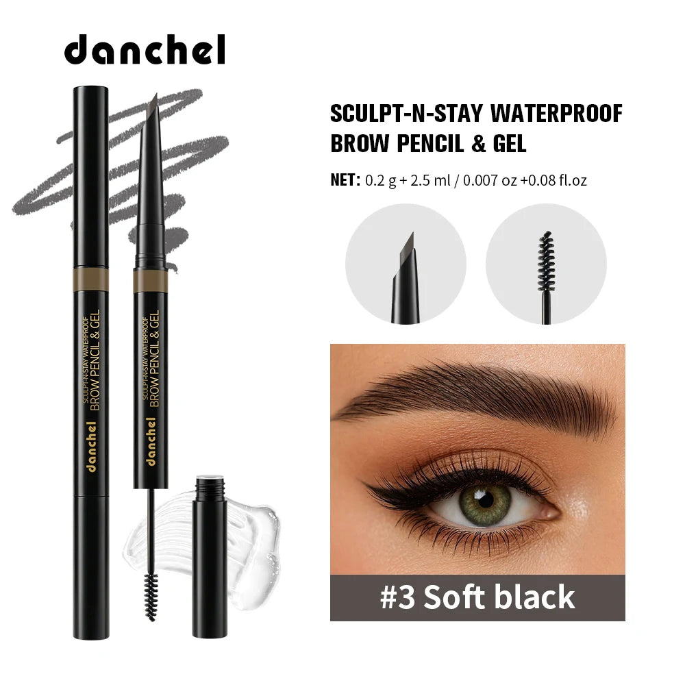 2-in-1 Eyebrow Pencil & Gel Quick Drying Transparent Eyebrow Gel Waterproof Long Lasting Strong-hold Dual-ended Eyebrow Pencil Peaceful Pleasures Health and Wellness Soft black