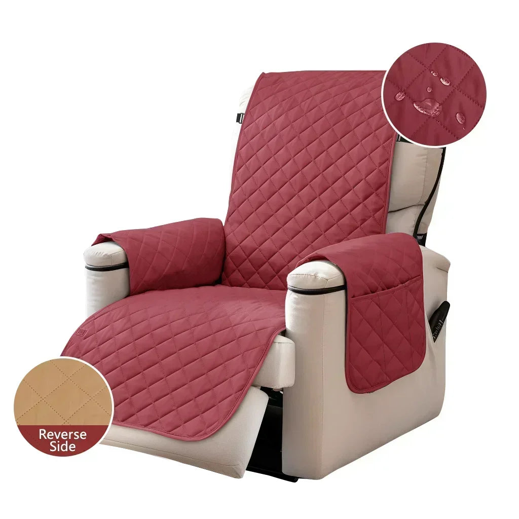 Quilted Recliner Sofa Cover Waterproof Slipcover Anti-Slip Chair Covers Washable Anti-wear for Kids/Dogs/Pet Furniture Protector Peaceful Pleasures Health and Wellness Red