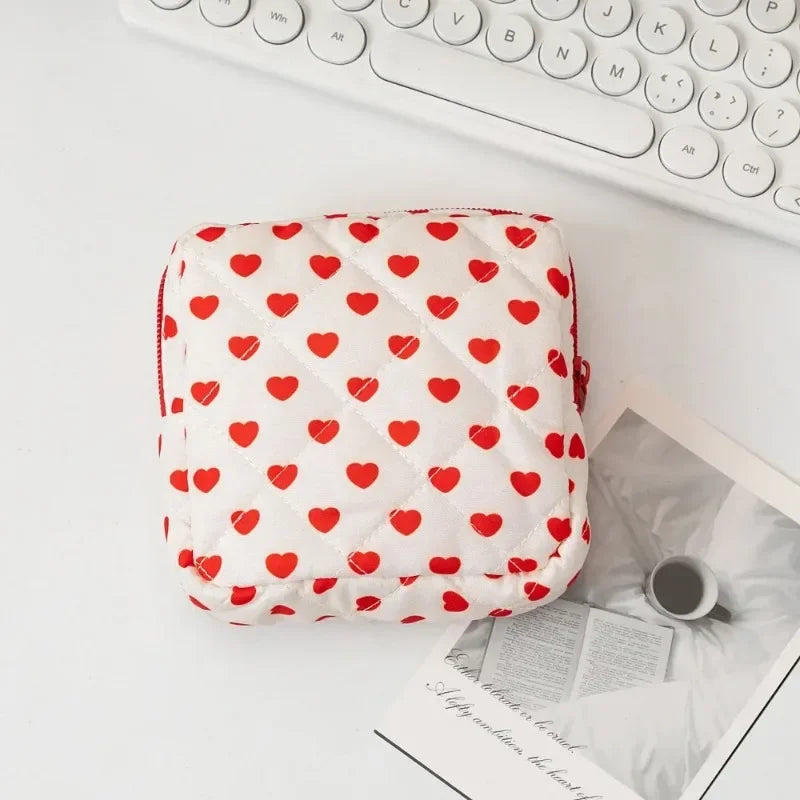 Heart Print Tampon & Sanitary Napkin Pouch | Feminine Organizer