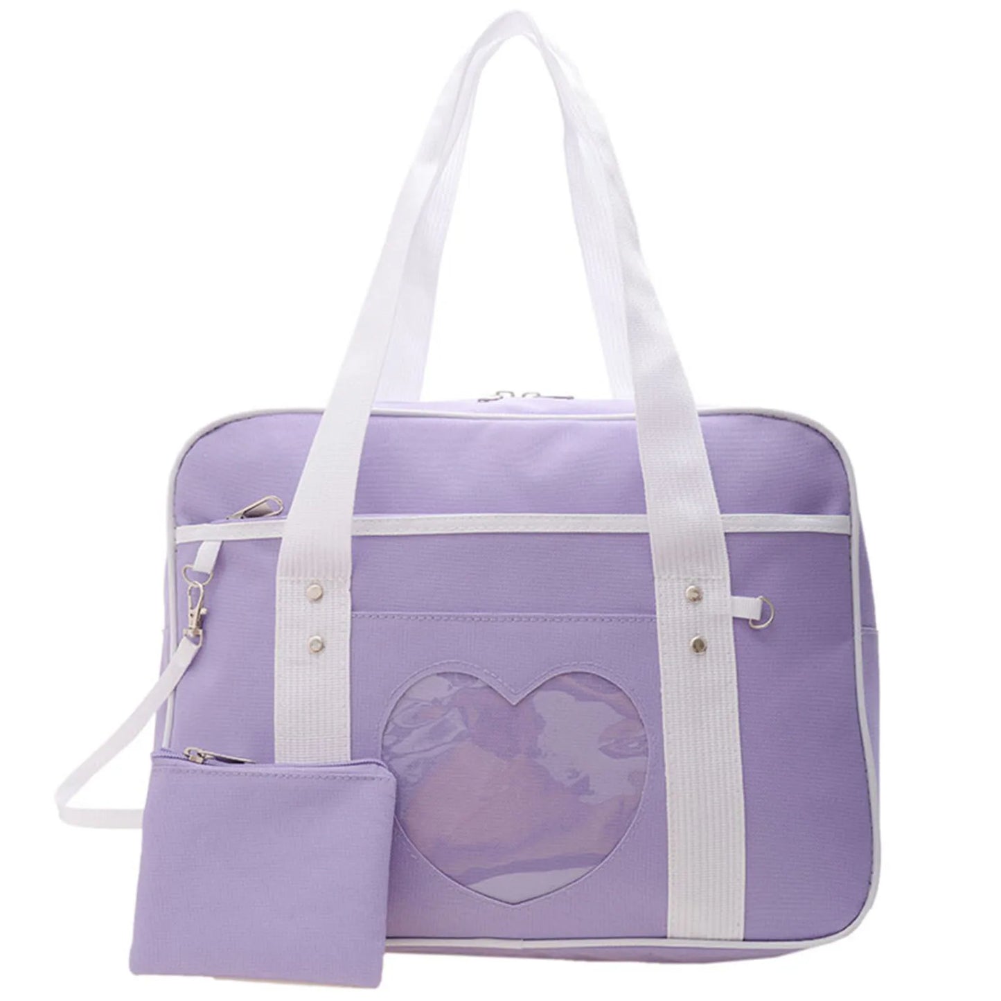 JK Uniform Style Tote Bag Anime Design Sweetheart Pattern Cute School Bag for Girls Lightweight Durable Synthetic Fiber Daily Peaceful Pleasures Health and Wellness Dark purple