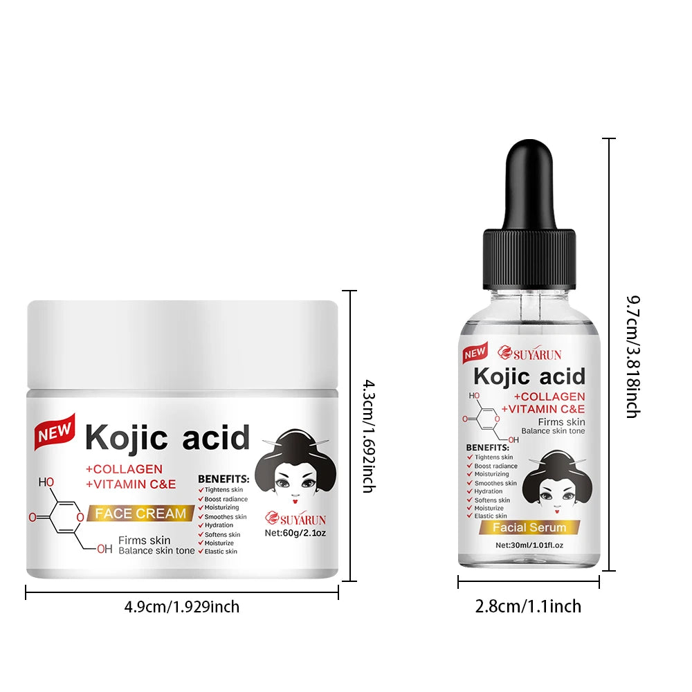 SUYARUN Kojic Acid Serum & Cream Bundle - Brightening Set for Dark Spots, Acne Scars, Anti-Aging | 2-in-1 Skincare Combo. Peaceful Pleasures Health and Wellness
