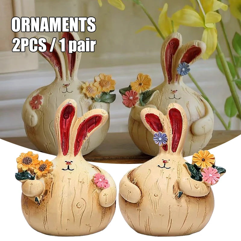 A PAIR Wood-like Resin Ornaments Retro Cute Bunny Craft Statues Cute Retro Cute Bunny Craft Statues A PAIR Peaceful Pleasures Health and Wellness