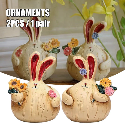 A PAIR Wood-like Resin Ornaments Retro Cute Bunny Craft Statues Cute Retro Cute Bunny Craft Statues A PAIR Peaceful Pleasures Health and Wellness