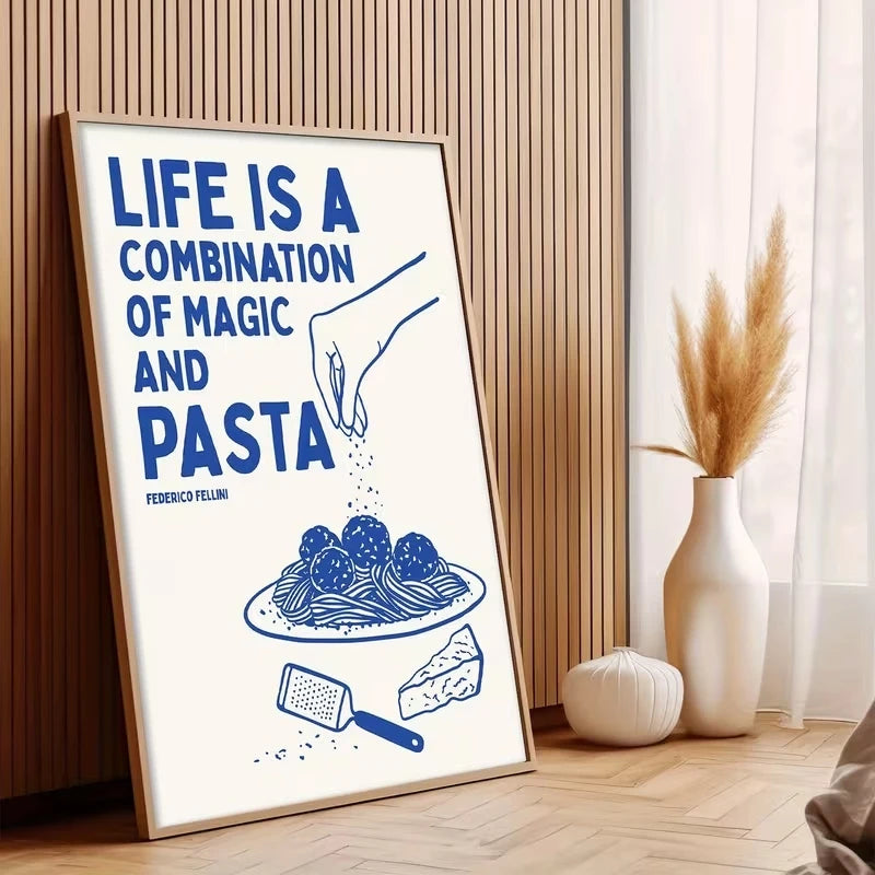 Modern Hand-Drawn Pasta Canvas Wall Art Print | Kitchen Decor