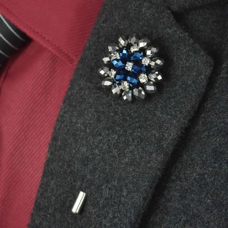 Fashion Crystal Flower Men's Brooches Long Brooch Pins Handmade Lapel