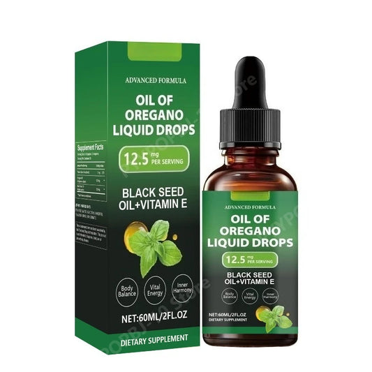 Oregano Oil Drops with Black Seed Oil & Vitamin E – 60ml Herbal Liquid Supplement Peaceful Pleasures Health and Wellness